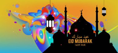 Eid Mubarak tebrik kartı illüstrasyon, ramazan kareem renkli afiş, poster, arka plan, el ilanı, illüstrasyon, broşür ve satış arka plan için İslam Festivali için isteyen vektör.