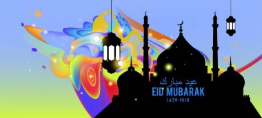 Eid Mubarak tebrik kartı illüstrasyon, ramazan kareem renkli afiş, poster, arka plan, el ilanı, illüstrasyon, broşür ve satış arka plan için İslam Festivali için isteyen vektör.