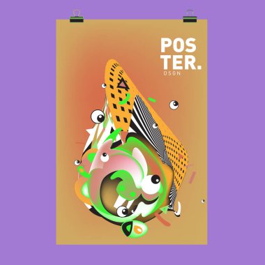 Renkli karikatür karakter kapak ve Poster tasarım şablonu. 3D degrade embriyo şekil ve desen düzeni tasarım şablonu.