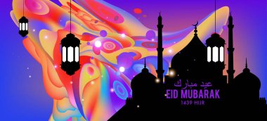 Eid Mubarak tebrik kartı illüstrasyon, ramazan kareem renkli afiş, poster, arka plan, el ilanı, illüstrasyon, broşür ve satış arka plan için İslam Festivali için isteyen vektör.