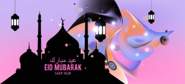 Eid Mubarak tebrik kartı illüstrasyon, ramazan kareem renkli afiş, poster, arka plan, el ilanı, illüstrasyon, broşür ve satış arka plan için İslam Festivali için isteyen vektör.