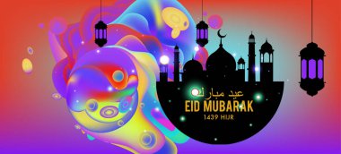 Eid Mubarak tebrik kartı illüstrasyon, ramazan kareem renkli afiş, poster, arka plan, el ilanı, illüstrasyon, broşür ve satış arka plan için İslam Festivali için isteyen vektör.