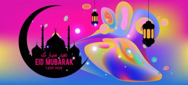 Eid Mubarak tebrik kartı illüstrasyon, ramazan kareem renkli afiş, poster, arka plan, el ilanı, illüstrasyon, broşür ve satış arka plan için İslam Festivali için isteyen vektör.