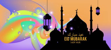 Eid Mubarak tebrik kartı illüstrasyon, ramazan kareem renkli afiş, poster, arka plan, el ilanı, illüstrasyon, broşür ve satış arka plan için İslam Festivali için isteyen vektör.