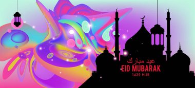 Eid Mubarak tebrik kartı illüstrasyon, ramazan kareem renkli afiş, poster, arka plan, el ilanı, illüstrasyon, broşür ve satış arka plan için İslam Festivali için isteyen vektör.