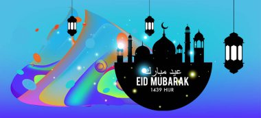 Eid Mubarak tebrik kartı illüstrasyon, ramazan kareem renkli afiş, poster, arka plan, el ilanı, illüstrasyon, broşür ve satış arka plan için İslam Festivali için isteyen vektör.