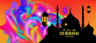 Eid Mubarak tebrik kartı illüstrasyon, ramazan kareem renkli afiş, poster, arka plan, el ilanı, illüstrasyon, broşür ve satış arka plan için İslam Festivali için isteyen vektör.