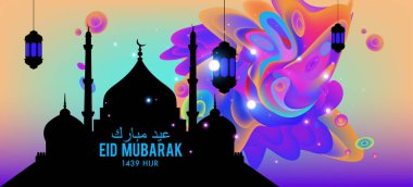 Eid Mubarak tebrik kartı illüstrasyon, ramazan kareem renkli afiş, poster, arka plan, el ilanı, illüstrasyon, broşür ve satış arka plan için İslam Festivali için isteyen vektör.
