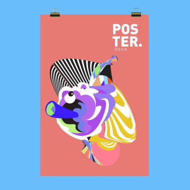 Renkli karikatür karakter kapak ve Poster tasarım şablonu. 3D degrade embriyo şekil ve desen düzeni tasarım şablonu.