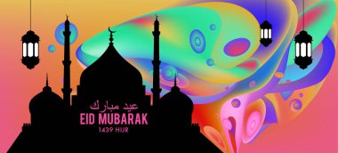 Eid Mubarak tebrik kartı illüstrasyon, ramazan kareem renkli afiş, poster, arka plan, el ilanı, illüstrasyon, broşür ve satış arka plan için İslam Festivali için isteyen vektör.