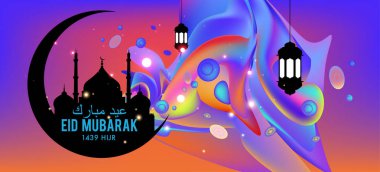 Eid Mubarak tebrik kartı illüstrasyon, ramazan kareem renkli afiş, poster, arka plan, el ilanı, illüstrasyon, broşür ve satış arka plan için İslam Festivali için isteyen vektör.