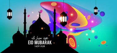 Eid Mubarak tebrik kartı illüstrasyon, ramazan kareem renkli afiş, poster, arka plan, el ilanı, illüstrasyon, broşür ve satış arka plan için İslam Festivali için isteyen vektör.