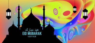 Eid Mubarak tebrik kartı illüstrasyon, ramazan kareem renkli afiş, poster, arka plan, el ilanı, illüstrasyon, broşür ve satış arka plan için İslam Festivali için isteyen vektör.