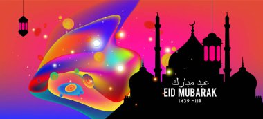 Eid Mubarak tebrik kartı illüstrasyon, ramazan kareem renkli afiş, poster, arka plan, el ilanı, illüstrasyon, broşür ve satış arka plan için İslam Festivali için isteyen vektör.