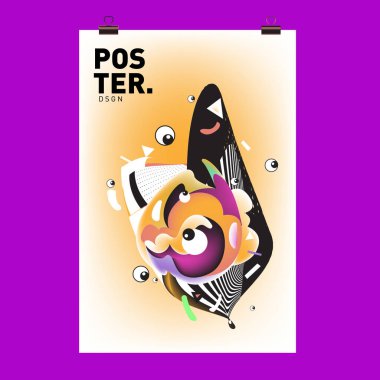 Renkli karikatür karakter kapak ve Poster tasarım şablonu. 3D degrade embriyo şekil ve desen düzeni tasarım şablonu.