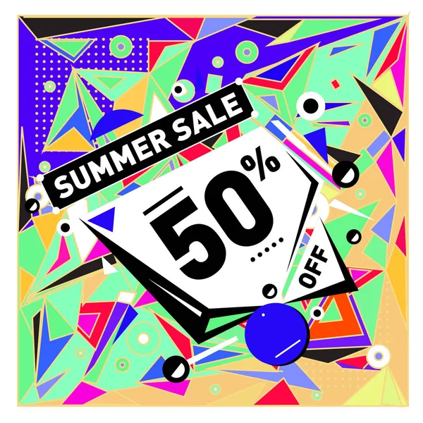 Yaz tatil Satılık memphis tarzı web afiş. Moda ve seyahat poster indirim. Vektör tatil bbstract renkli resimde kampanya ve promosyon.