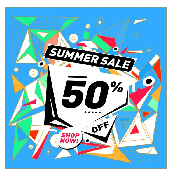 Yaz tatil Satılık memphis tarzı web afiş. Moda ve seyahat poster indirim. Vektör tatil bbstract renkli resimde kampanya ve promosyon.