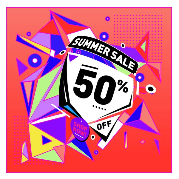 Yaz tatil Satılık memphis tarzı web afiş. Moda ve seyahat poster indirim. Vektör tatil bbstract renkli resimde kampanya ve promosyon.