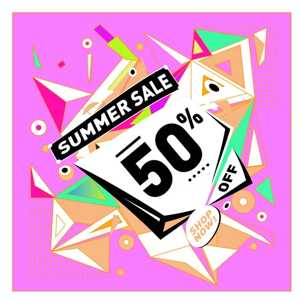 Yaz tatil Satılık memphis tarzı web afiş. Moda ve seyahat poster indirim. Vektör tatil bbstract renkli resimde kampanya ve promosyon.