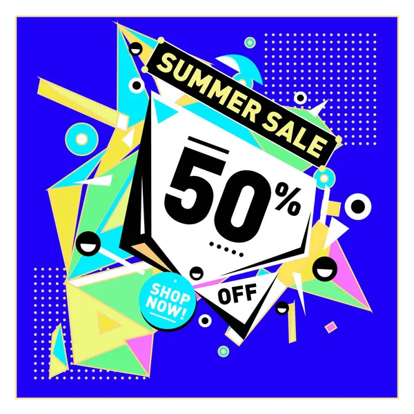Yaz tatil Satılık memphis tarzı web afiş. Moda ve seyahat poster indirim. Vektör tatil bbstract renkli resimde kampanya ve promosyon.