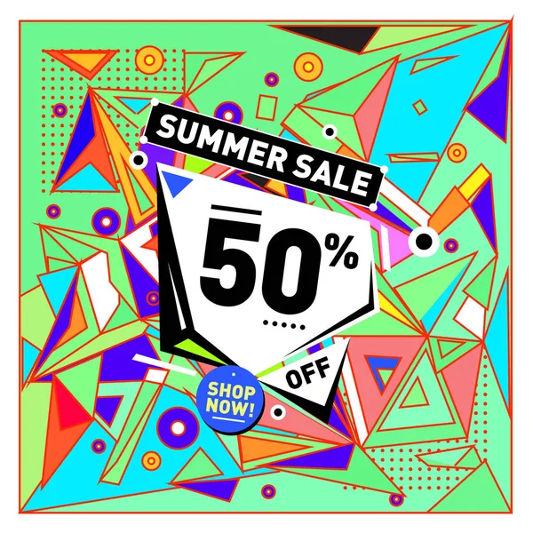 Yaz tatil Satılık memphis tarzı web afiş. Moda ve seyahat poster indirim. Vektör tatil bbstract renkli resimde kampanya ve promosyon.