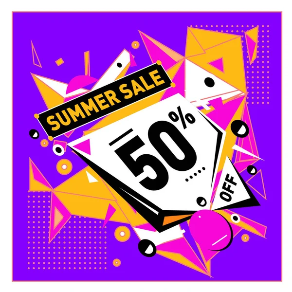 Yaz tatil Satılık memphis tarzı web afiş. Moda ve seyahat poster indirim. Vektör tatil bbstract renkli resimde kampanya ve promosyon.