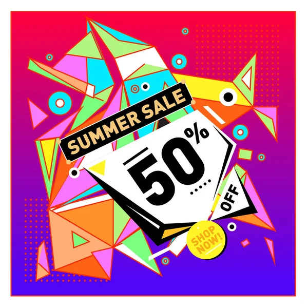 Yaz tatil Satılık memphis tarzı web afiş. Moda ve seyahat poster indirim. Vektör tatil bbstract renkli resimde kampanya ve promosyon.