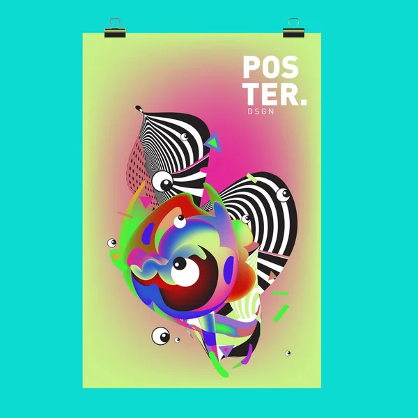 Abstract Πολύχρωμο Κινούμενα Σχέδια Χαρακτήρα Κάλυμμα Και Αφίσα Πρότυπο Σχεδίασης — Διανυσματικό Αρχείο