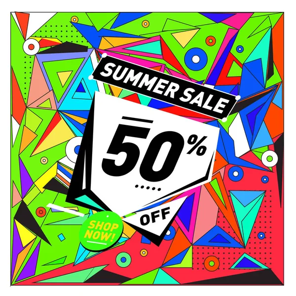 Yaz tatil Satılık memphis tarzı web afiş. Moda ve seyahat poster indirim. Vektör tatil bbstract renkli resimde kampanya ve promosyon.