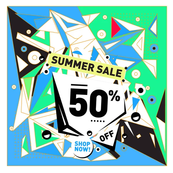 Yaz tatil Satılık memphis tarzı web afiş. Moda ve seyahat poster indirim. Vektör tatil bbstract renkli resimde kampanya ve promosyon.