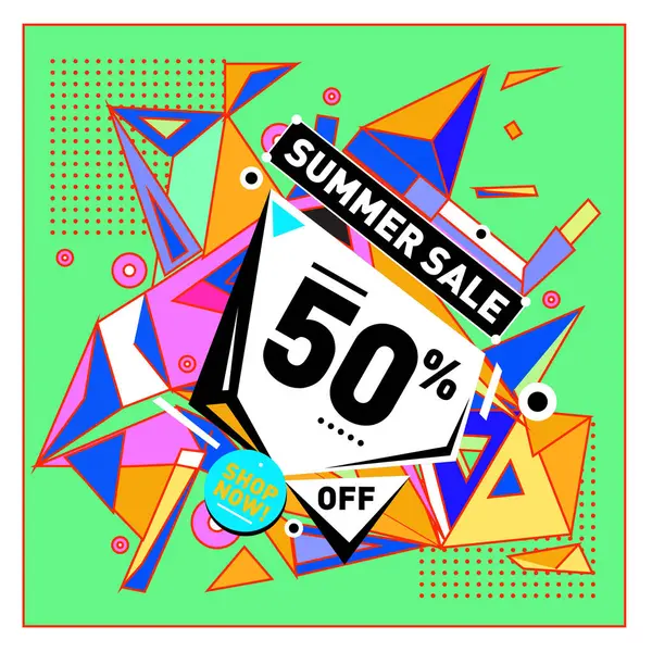 Yaz tatil Satılık memphis tarzı web afiş. Moda ve seyahat poster indirim. Vektör tatil bbstract renkli resimde kampanya ve promosyon.