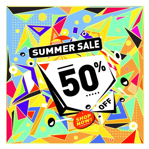 Yaz tatil Satılık memphis tarzı web afiş. Moda ve seyahat poster indirim. Vektör tatil bbstract renkli resimde kampanya ve promosyon.