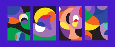 Arka plan illüstrasyon vektör soyut renkli geometrik ve Curvy desen. Soyut kabile etnik köken kümesi için kapak, Poster ve Yazdır 