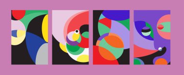 Arka plan illüstrasyon vektör soyut renkli geometrik ve Curvy desen. Soyut kabile etnik köken kümesi için kapak, Poster ve Yazdır 