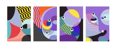 Arka plan illüstrasyon vektör soyut renkli geometrik ve Curvy desen. Soyut kabile etnik köken kümesi için kapak, Poster ve Yazdır 