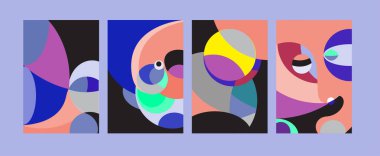 Arka plan illüstrasyon vektör soyut renkli geometrik ve Curvy desen. Soyut kabile etnik köken kümesi için kapak, Poster ve Yazdır 