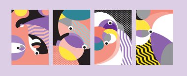 Arka plan illüstrasyon vektör soyut renkli geometrik ve Curvy desen. Soyut kabile etnik köken kümesi için kapak, Poster ve Yazdır 