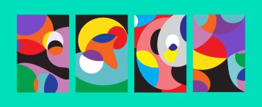 Arka plan illüstrasyon vektör soyut renkli geometrik ve Curvy desen. Soyut kabile etnik köken kümesi için kapak, Poster ve Yazdır 