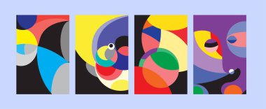 Arka plan illüstrasyon vektör soyut renkli geometrik ve Curvy desen. Soyut kabile etnik köken kümesi için kapak, Poster ve Yazdır 