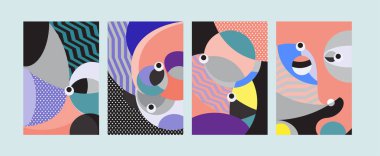 Arka plan illüstrasyon vektör soyut renkli geometrik ve Curvy desen. Soyut kabile etnik köken kümesi için kapak, Poster ve Yazdır 