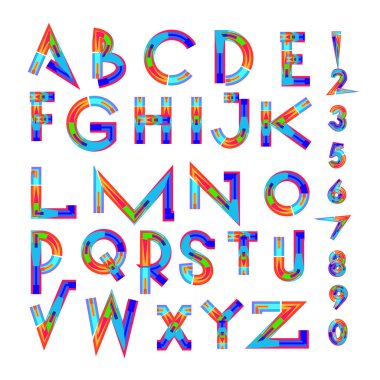 Vektör soyut renkli yazı tipi ve alfabe