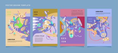 Soyut renkli kolaj poster tasarım şablonu. Serin geometrik ve sıvı kapak tasarımı, vektör afiş poster şablonu