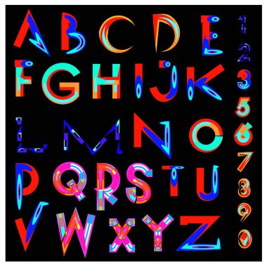 Vektör soyut renkli yazı tipi ve alfabe