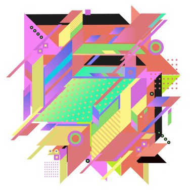 Trendy geometrik vektör çizim öğeleri ve soyut renkli dokular ile. Yaz tatil için poster, kart, broşür ve tanıtım şablon tasarlayın. Moda sanat baskı ve arka plan.