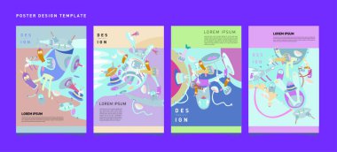 Soyut renkli kolaj poster tasarım şablonu. Serin geometrik ve sıvı kapak tasarımı, vektör afiş poster şablonu