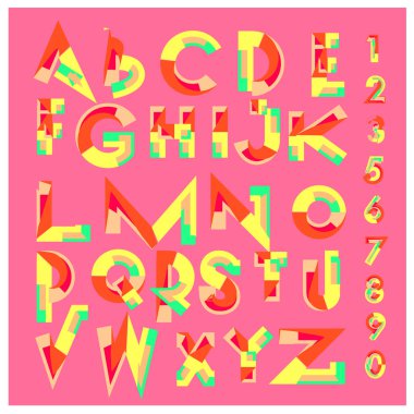 Vektör soyut renkli yazı tipi ve alfabe