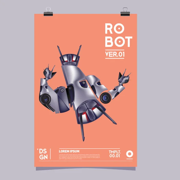 Ilustração Robô Realista Vetorial Modelo Cartaz Festival Design Robô Brinquedo — Vetor de Stock