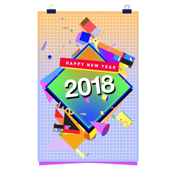 Happy New Year 2018 colorful abstract design, vector elements for calendar and greeting card.