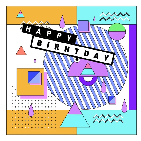 Happy Birthday Memphis Style Vector Design Greeting Cards Poster Colorful — Stock Vector