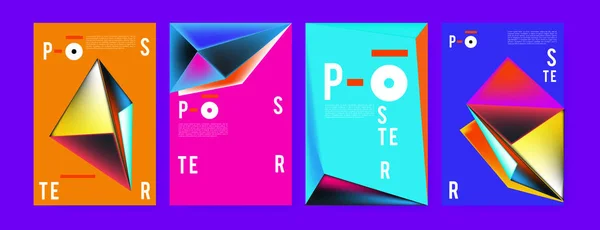 抽象彩色拼贴画海报设计模板 酷的几何和流体覆盖设计 — 图库矢量图片